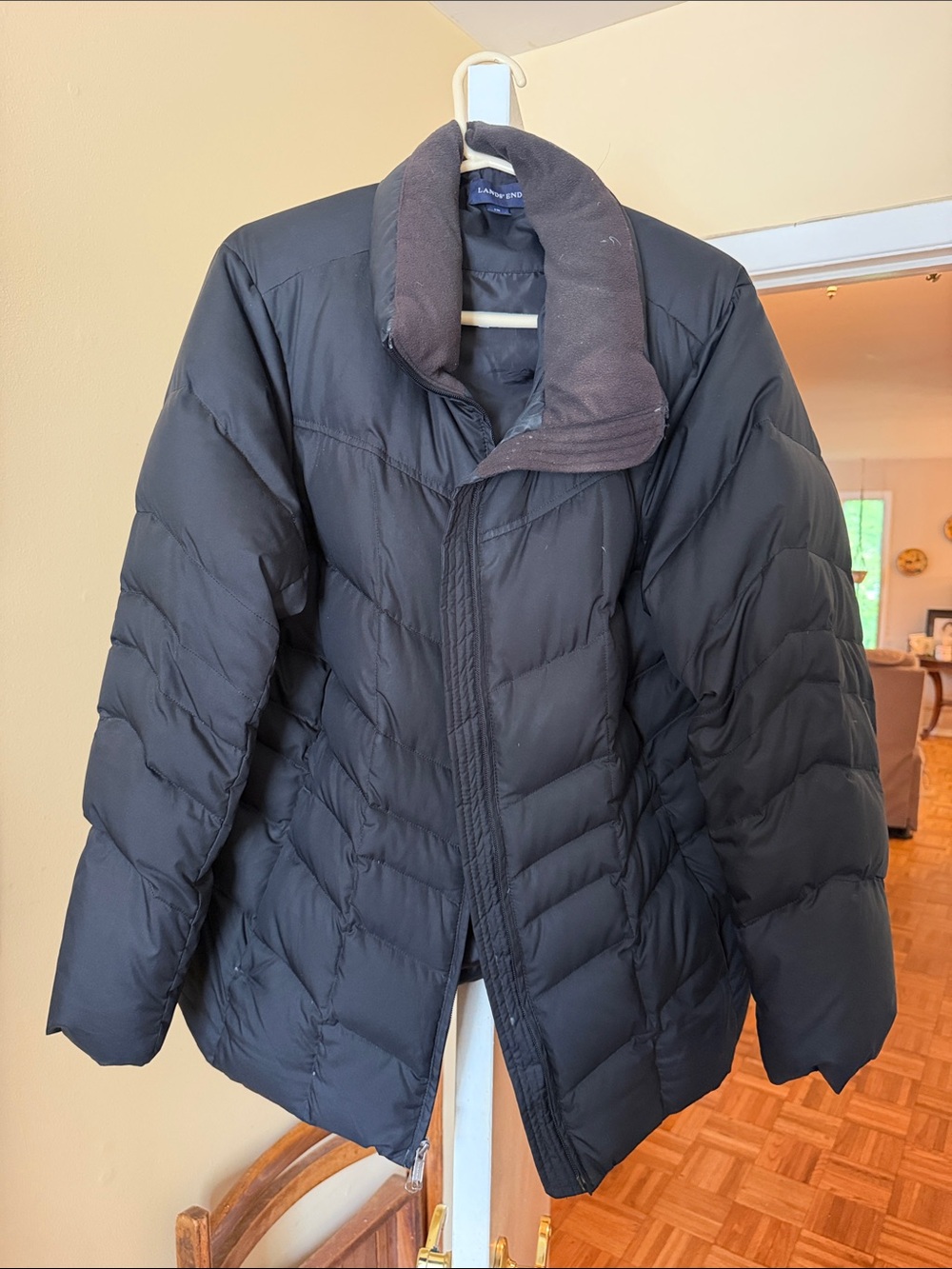 Lands' End Black Women's Quilted Puffer Coat with Cozy Collar